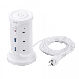 タワー型電源タップ（タワータップ・USB充電対応・PD30W・タイプC搭載・12個口・2m・ホワイト）