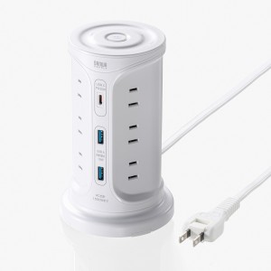 タワー型電源タップ（タワータップ・USB充電対応・PD30W・タイプC搭載・12個口・2m・ホワイト）