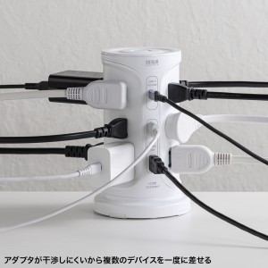 タワー型電源タップ（タワータップ・USB充電対応・PD30W・タイプC搭載・12個口・2m・ホワイト）