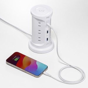 タワー型電源タップ（タワータップ・USB充電対応・PD30W・タイプC搭載・12個口・2m・ホワイト）