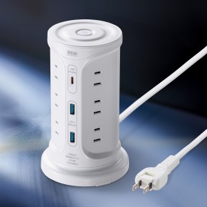 タワー型電源タップ（タワータップ・USB充電対応・PD30W・タイプC搭載・12個口・2m・ホワイト）