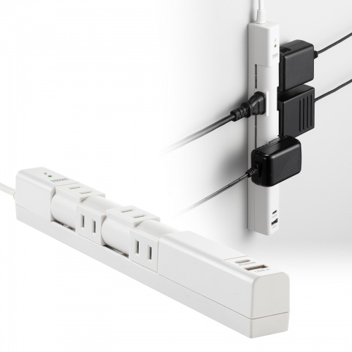 電源タップ（4個口・USB PD20W対応・2m・回転式・2P・Type-C/USB A ポート付・iPhone/iPad/スマホ/タブレット充電・コンセントタップ・ホワイト）
