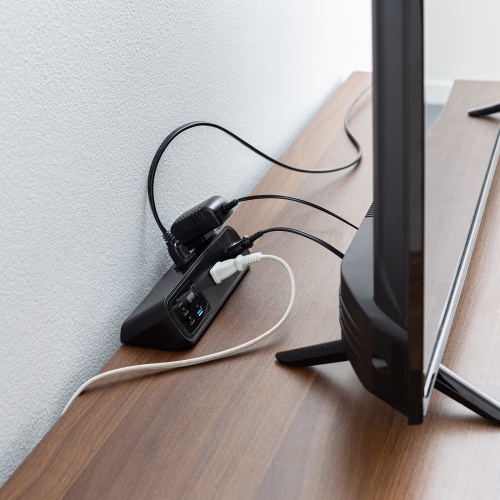 電源タップ（USB充電・AC4個口・USB PD65W対応・USB-A搭載・一括集中スイッチ・2m・クランプ固定・ブラック）