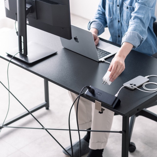 電源タップ（USB充電・AC4個口・USB PD65W対応・USB-A搭載・一括集中スイッチ・2m・クランプ固定・ブラック）