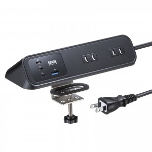 電源タップ（USB充電・AC4個口・USB PD65W対応・USB-A搭載・一括集中スイッチ・2m・クランプ固定・ブラック）