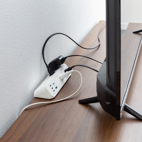 電源タップ（USB充電・AC4個口・USB PD65W対応・USB-A搭載・一括集中スイッチ・2m・クランプ固定・ホワイト）