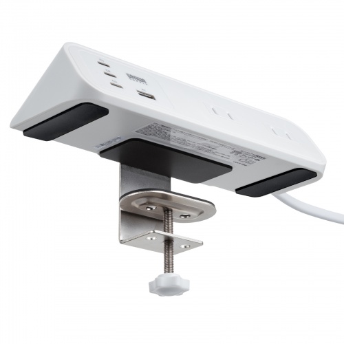 電源タップ（USB充電・AC4個口・USB PD65W対応・USB-A搭載・一括集中スイッチ・2m・クランプ固定・ホワイト）
