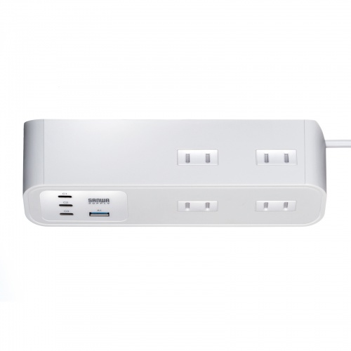 電源タップ（USB充電・AC4個口・USB PD65W対応・USB-A搭載・一括集中スイッチ・2m・クランプ固定・ホワイト）