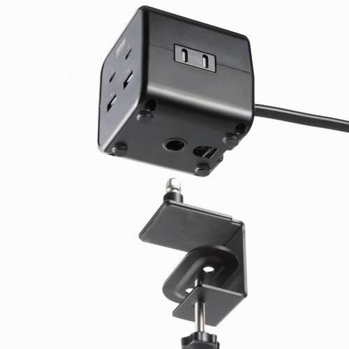 電源タップ（USB充電・AC3個口・USB PD65W対応・USB-A搭載・キューブ型・回転・2m・クランプ固定・ブラック）