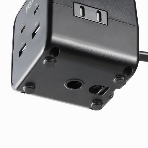 電源タップ（USB充電・AC3個口・USB PD65W対応・USB-A搭載・キューブ型・回転・2m・クランプ固定・ブラック）