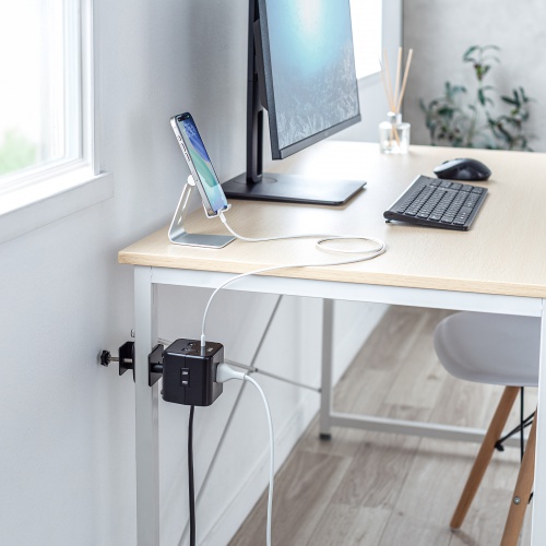 電源タップ（USB充電・AC3個口・USB PD65W対応・USB-A搭載・キューブ型・回転・2m・クランプ固定・ブラック）