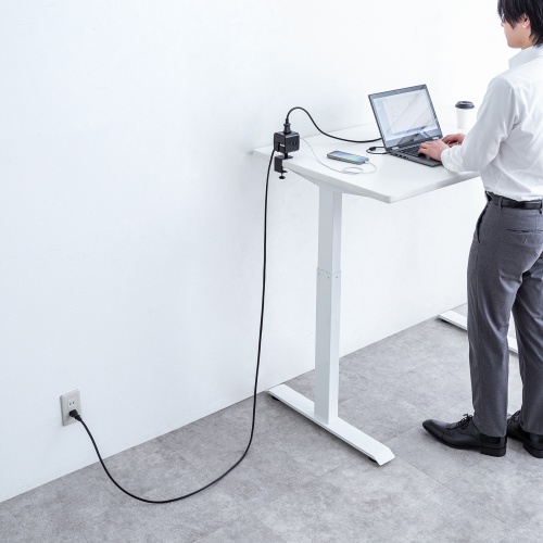 電源タップ（USB充電・AC3個口・USB PD65W対応・USB-A搭載・キューブ型・回転・2m・クランプ固定・ブラック）