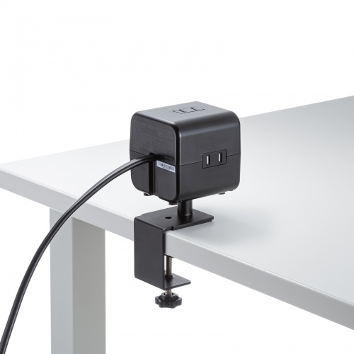電源タップ（USB充電・AC3個口・USB PD65W対応・USB-A搭載・キューブ型・回転・2m・クランプ固定・ブラック）