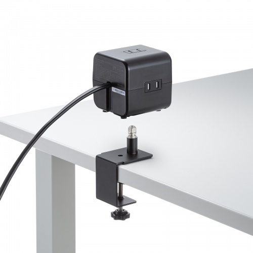 電源タップ（USB充電・AC3個口・USB PD65W対応・USB-A搭載・キューブ型・回転・2m・クランプ固定・ブラック）