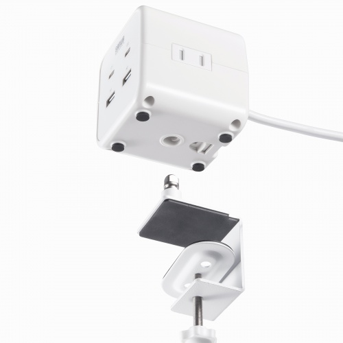 電源タップ（USB充電・AC3個口・USB PD65W対応・USB-A搭載・キューブ型・回転・2m・クランプ固定・ホワイト）