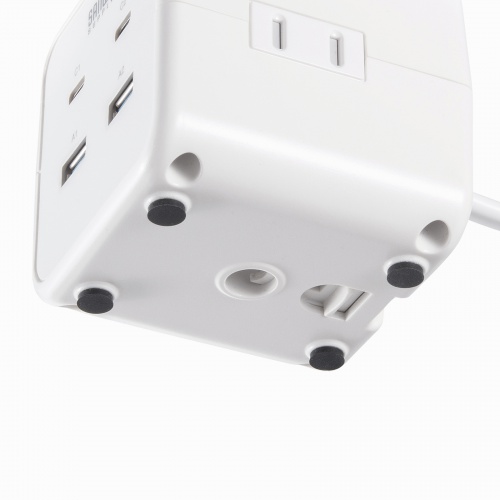 電源タップ（USB充電・AC3個口・USB PD65W対応・USB-A搭載・キューブ型・回転・2m・クランプ固定・ホワイト）