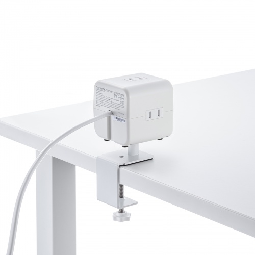 電源タップ（USB充電・AC3個口・USB PD65W対応・USB-A搭載・キューブ型・回転・2m・クランプ固定・ホワイト）