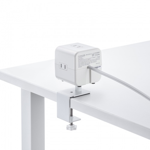 電源タップ（USB充電・AC3個口・USB PD65W対応・USB-A搭載・キューブ型・回転・2m・クランプ固定・ホワイト）
