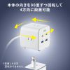 電源タップ（USB充電・AC3個口・USB PD65W対応・USB-A搭載・キューブ型・回転・2m・クランプ固定・ホワイト）
