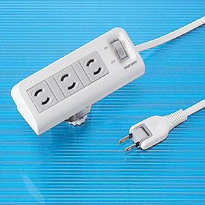 2P・3個口・一括集中スイッチ・2Pスイングプラグ2mコード・クランプ付きで机に固定できる、電源便利タップ(3個口・2m) サンワサプライ