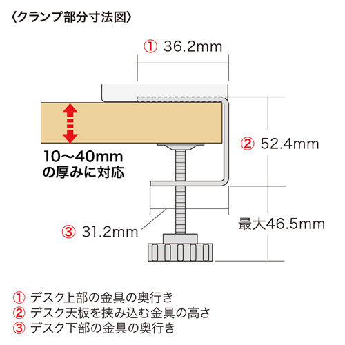 2P・3個口・一括集中スイッチ・2Pスイングプラグ2mコード・クランプ付きで机に固定できる、電源便利タップ(3個口・2m) サンワサプライ