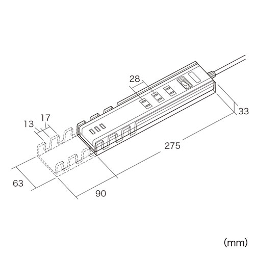便利タップ（2P・3個口・USB3ポート・雷ガード内蔵・一括集中スイッチ付き・ブラック） TAP-B47BK サンワサプライ