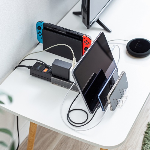 スマホスタンド付きタップ（2P・5個口・3m・USBポート・ブラック）