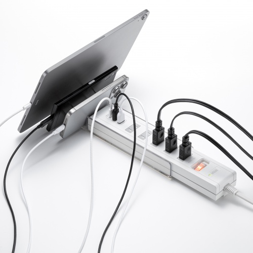 スマホスタンド付きタップ（2P・5個口・3m・USBポート・ホワイト）