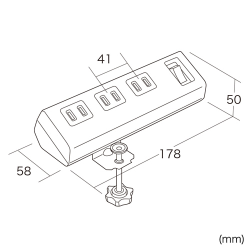 タップ(クランプ固定式・2P・6個口・2ｍ・ホワイト)