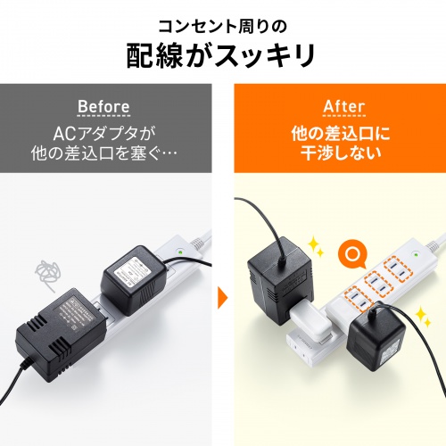 スペースアダプタ／よこ型／2個入り／コンセント干渉防止／１個口