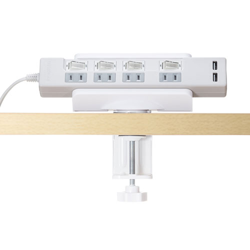 電源タップホルダー（デスククランプ式・360°回転・固定・ホワイト）