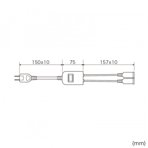 延長コード（短い・2個口・ACアダプタ対応・一括集中スイッチ付・2分配・ブラック）