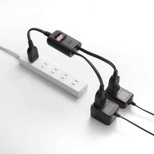 延長コード（短い・2個口・ACアダプタ対応・一括集中スイッチ付・2分配・ブラック）
