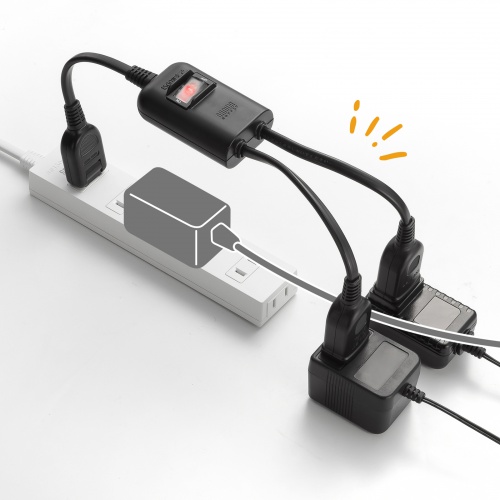 延長コード（短い・2個口・ACアダプタ対応・一括集中スイッチ付・2分配・ブラック）