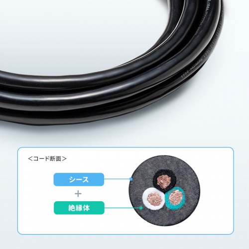 電源延長コード（5m・3P/2P両対応・3個口・防塵キャップ・防雨型プラグ・アースピン折りたたみプラグ採用）