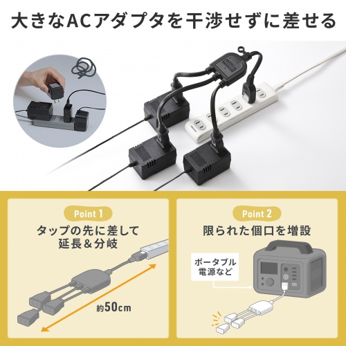 延長コード（３個口・3分岐・おすすめ・便利・黒） TAP-EX3BKN サンワサプライ