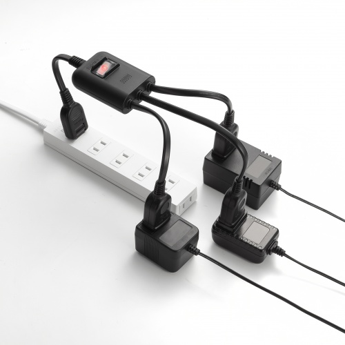 延長コード（短い・3個口・ACアダプタ対応・一括集中スイッチ付・3分配・ブラック）