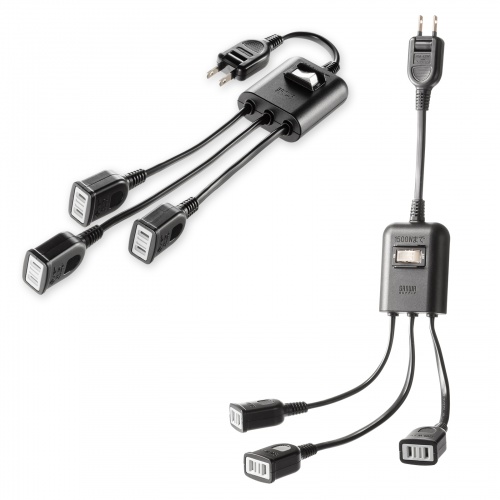 延長コード（短い・3個口・ACアダプタ対応・一括集中スイッチ付・3分配・ブラック）