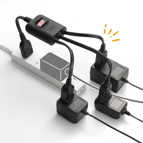 延長コード（短い・3個口・ACアダプタ対応・一括集中スイッチ付・3分配・ブラック）