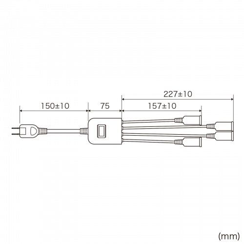 延長コード（短い・4個口・ACアダプタ対応・一括集中スイッチ付・4分配・ブラック）