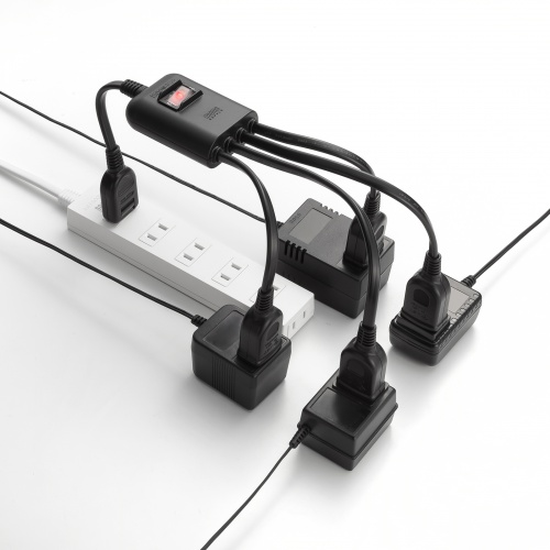 延長コード（短い・4個口・ACアダプタ対応・一括集中スイッチ付・4分配・ブラック）