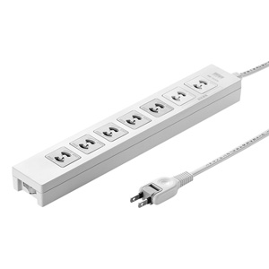 【訳あり 新品】電源タップ（2P・7個口・2m・5個口連動集中スイッチ付・簡易袋パッケージ） TAP-F27-2K サンワサプライ ※箱にキズ、汚れあり