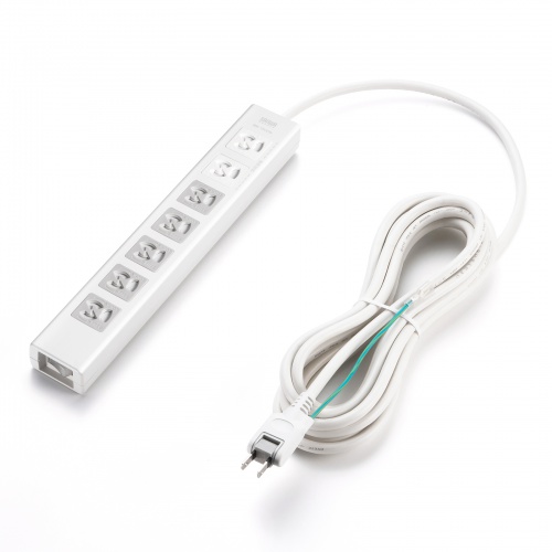 電源タップ（7個口・5m・雷ガード・マグネット・3P・シャッター付・5個口連動集中スイッチ付・絶縁キャップ付・2Pスイングプラグ）