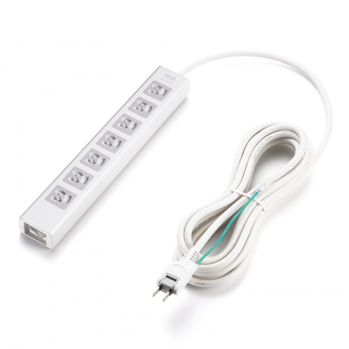 電源タップ（7個口・5m・雷ガード・マグネット・3P・シャッター付・一括連動集中スイッチ付・絶縁キャップ付・2Pスイングプラグ）