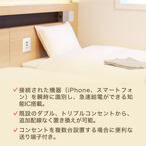 壁コンセント｜交換・USB ・AC・急速充電対応・埋込型・グレー