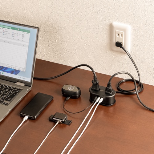 【アウトレット】巻き取りコード式モバイルタップ（AC2個口・C×2・USB-A×1・PD65W・0.8m）