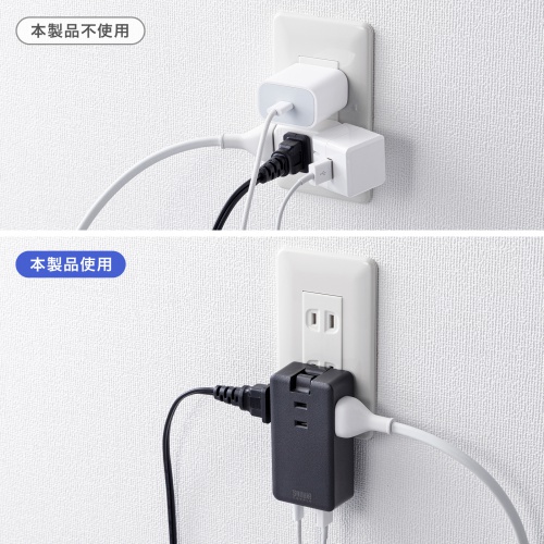 電源タップ(モバイルタップ・AC×3個口・Type-C×2・A×1・USB・PD33W・ブラック）