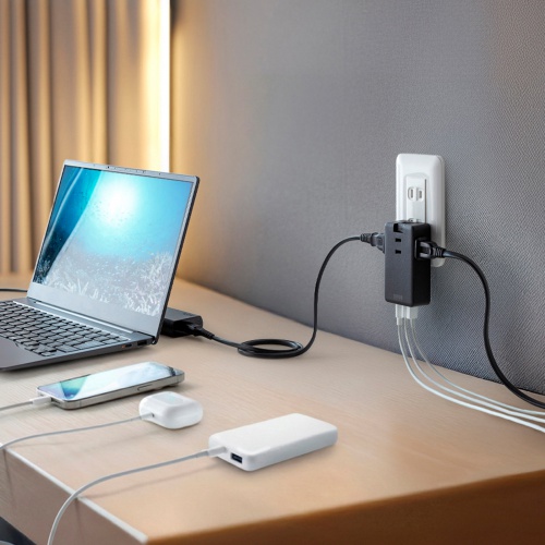 電源タップ(モバイルタップ・AC×3個口・Type-C×2・A×1・USB・PD33W・ブラック）