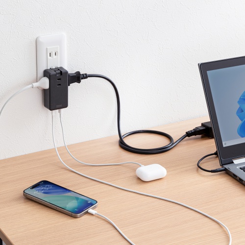 電源タップ(モバイルタップ・AC×3個口・Type-C×2・A×1・USB・PD33W・ブラック）