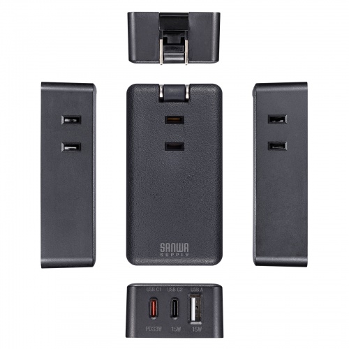 電源タップ(モバイルタップ・AC×3個口・Type-C×2・A×1・USB・PD33W・ブラック）